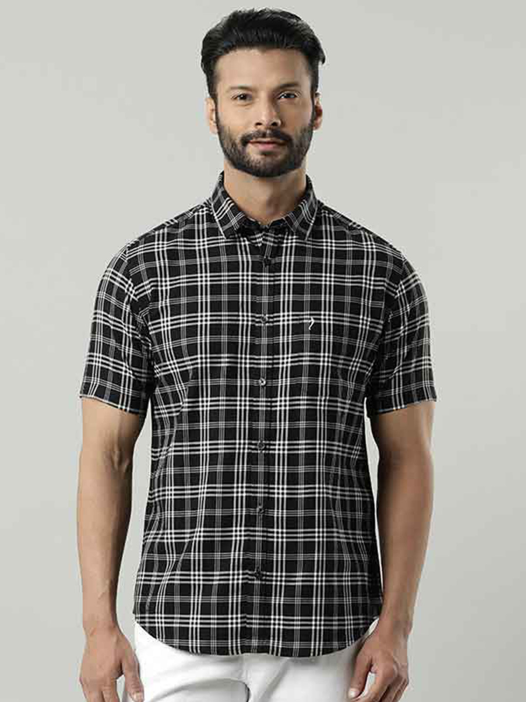 

Indian Terrain Chiseled Slim Fit Tartan Checked Pure Cotton Casual Shirt, Black