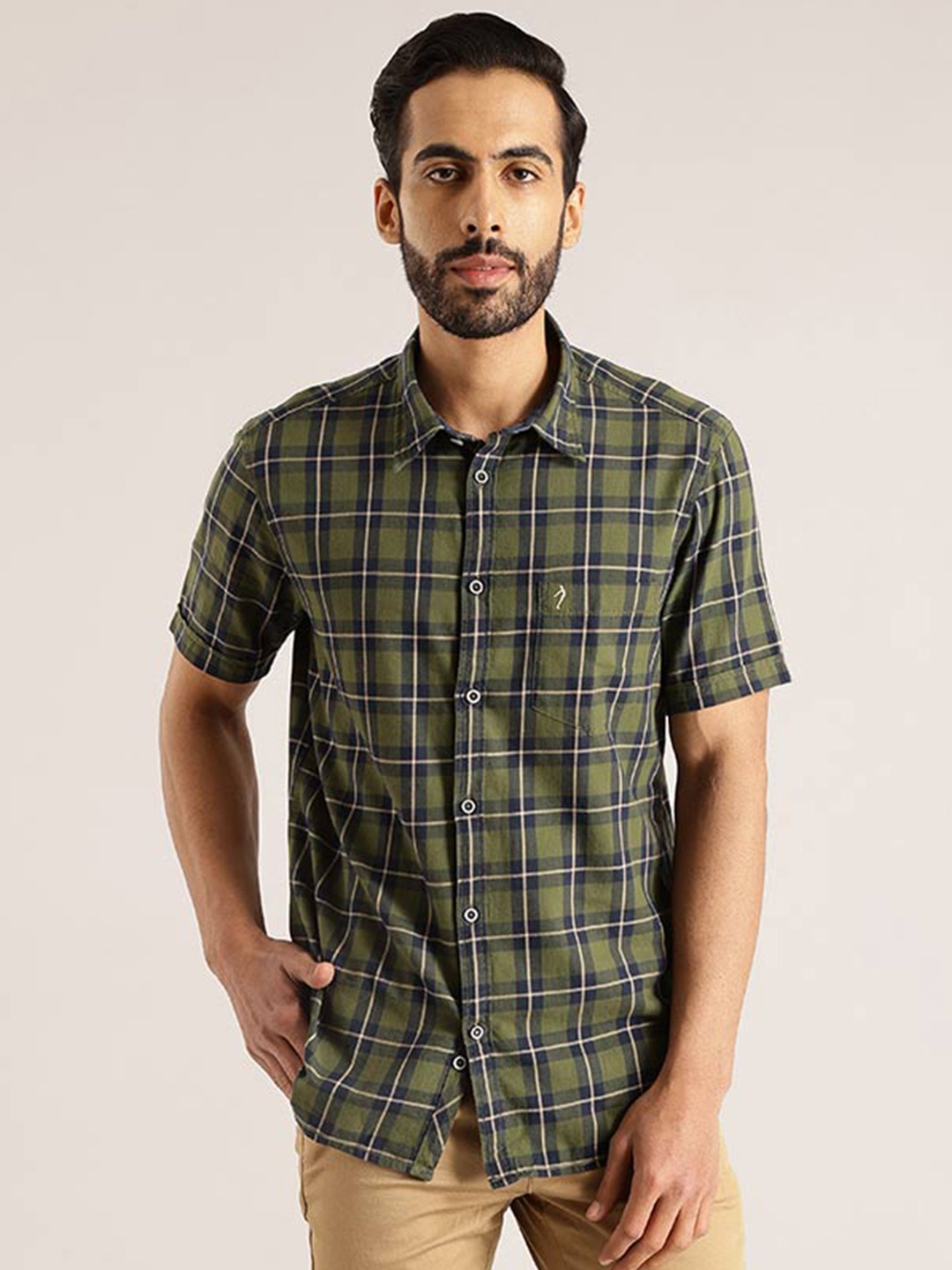 

Indian Terrain Chiseled Slim Fit Tartan Checked Pure Cotton Casual Shirt, Green