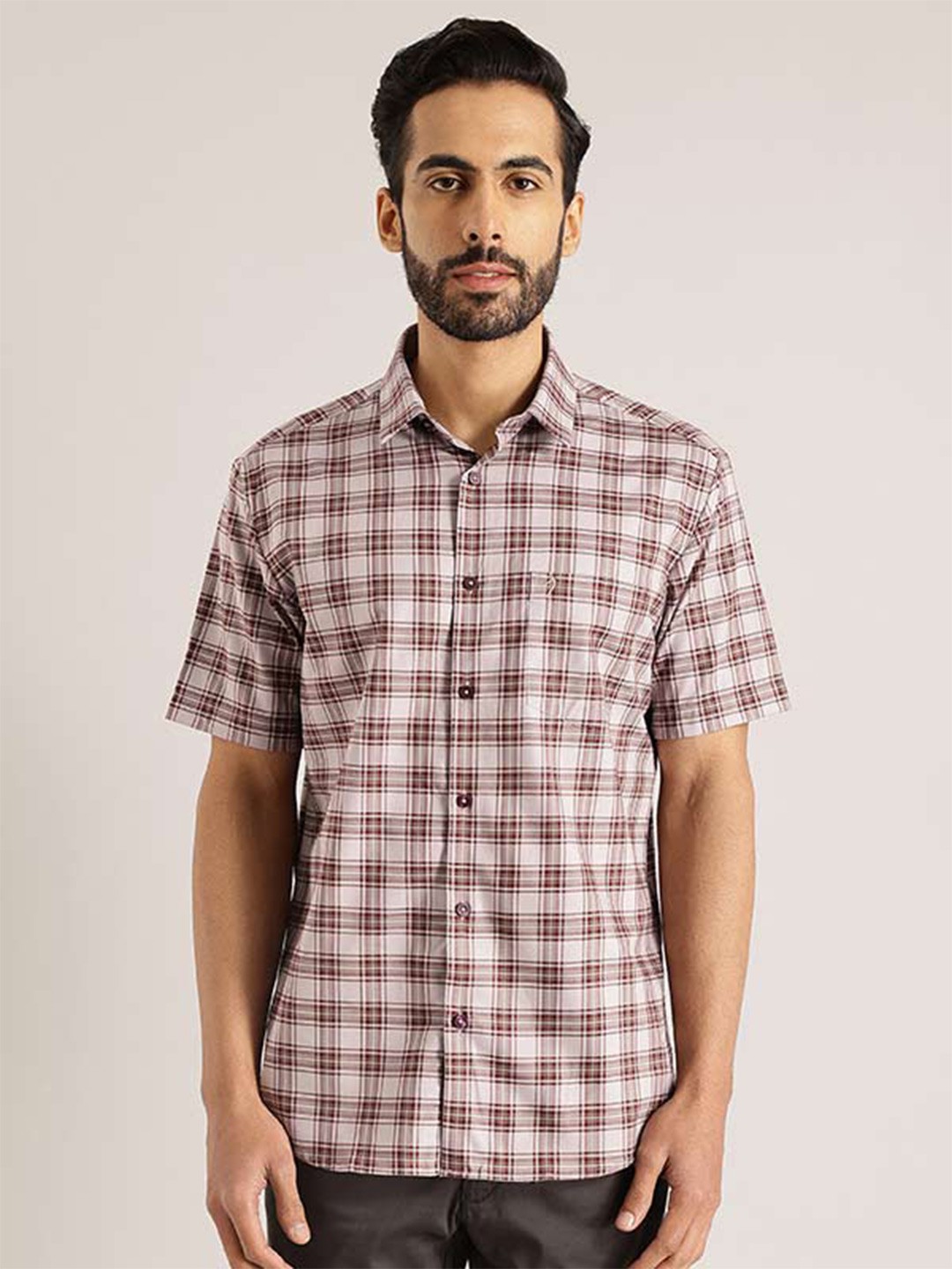

Indian Terrain Chiseled Slim Fit Checked Pure Cotton Casual Shirt, Purple