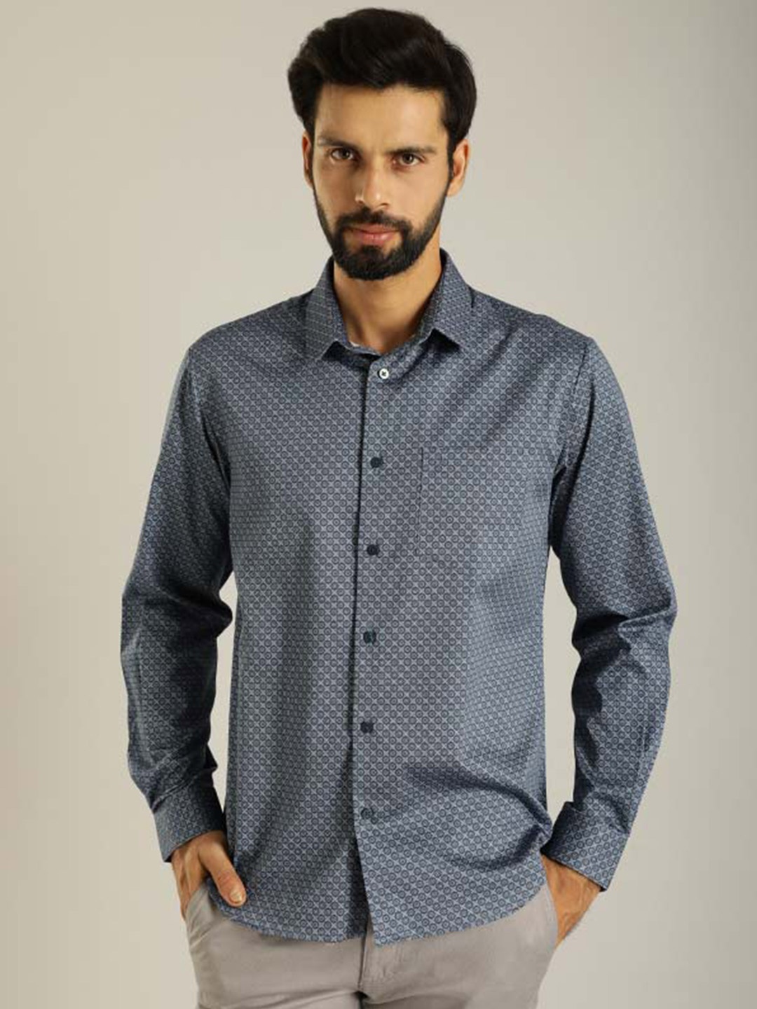 

Indian Terrain Chiseled Slim Fit Micro Ditsy Printed Casual Shirt, Blue