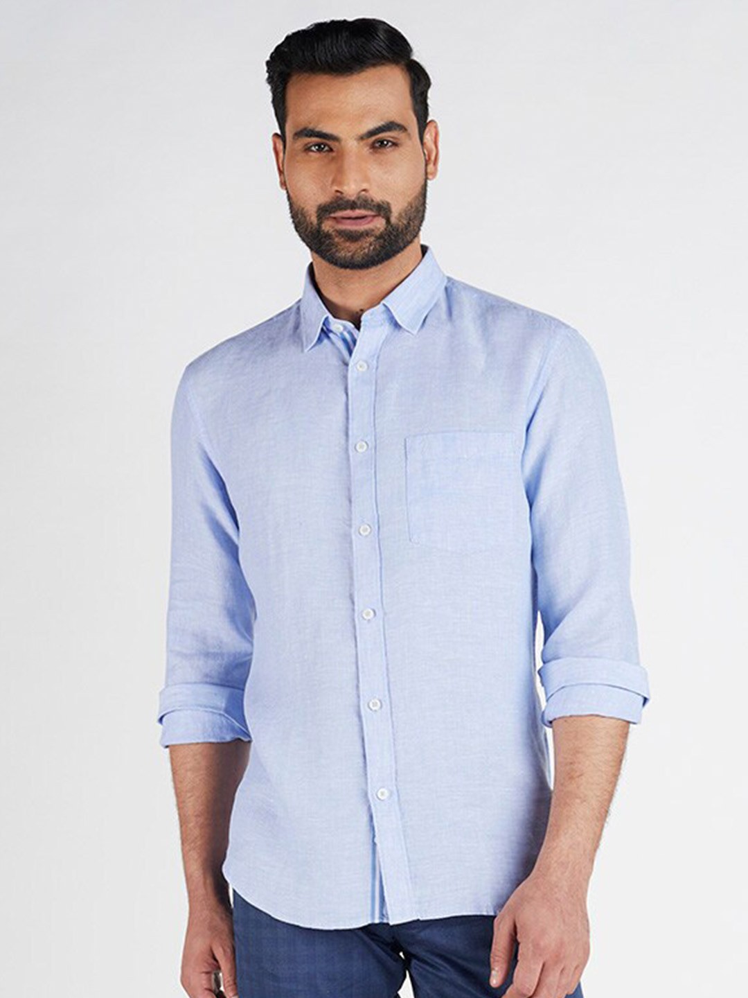 

Indian Terrain Chiseled Slim Fit Cotton Casual Shirt, Blue