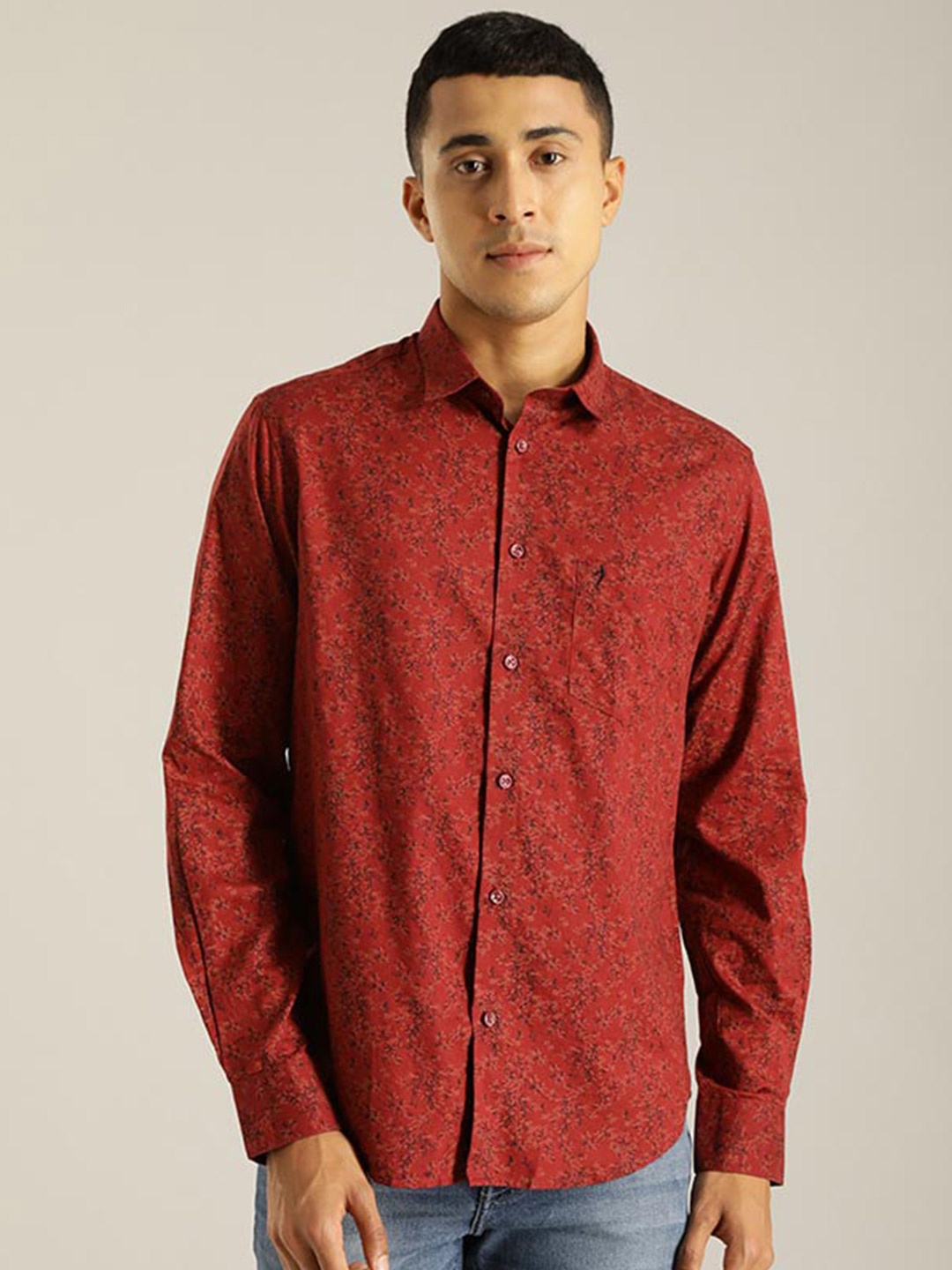 

Indian Terrain Floral Printed Chiseled Slim Fit Cotton Casual Shirt, Red