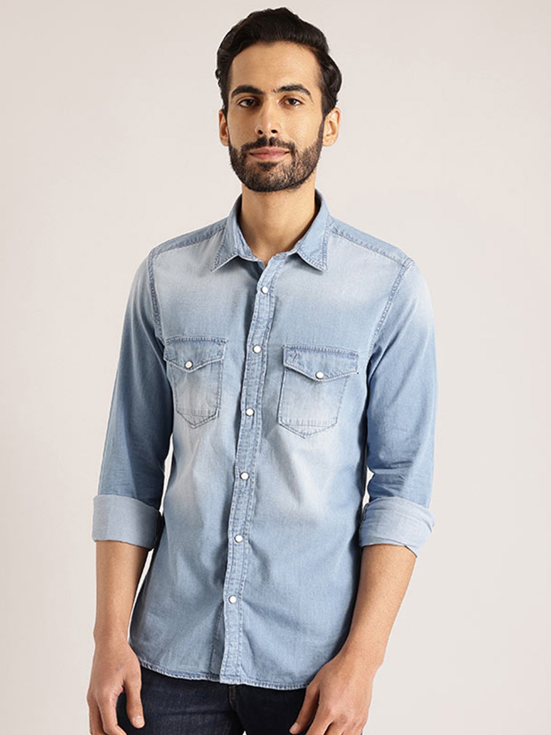 

Indian Terrain Chiseled Slim Fit Faded Pure Cotton Casual Shirt, Blue