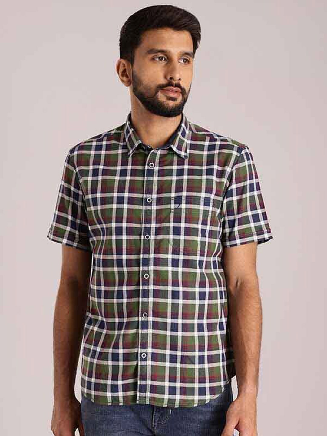 

Indian Terrain Chiseled Slim Fit Tartan Checked Pure Cotton Casual Shirt, Green