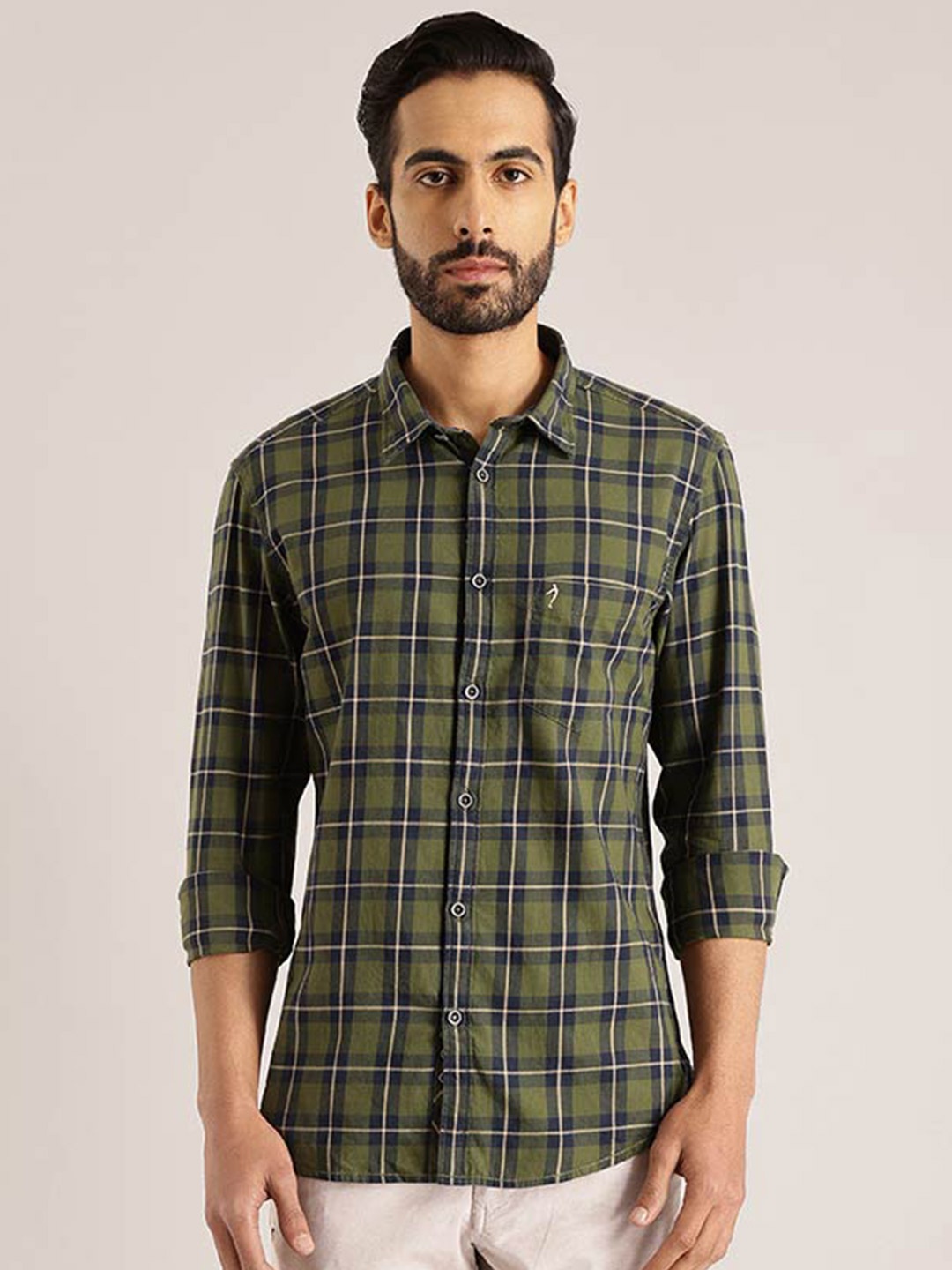 

Indian Terrain Chiseled Slim Fit Tartan Checked Pure Cotton Casual Shirt, Green