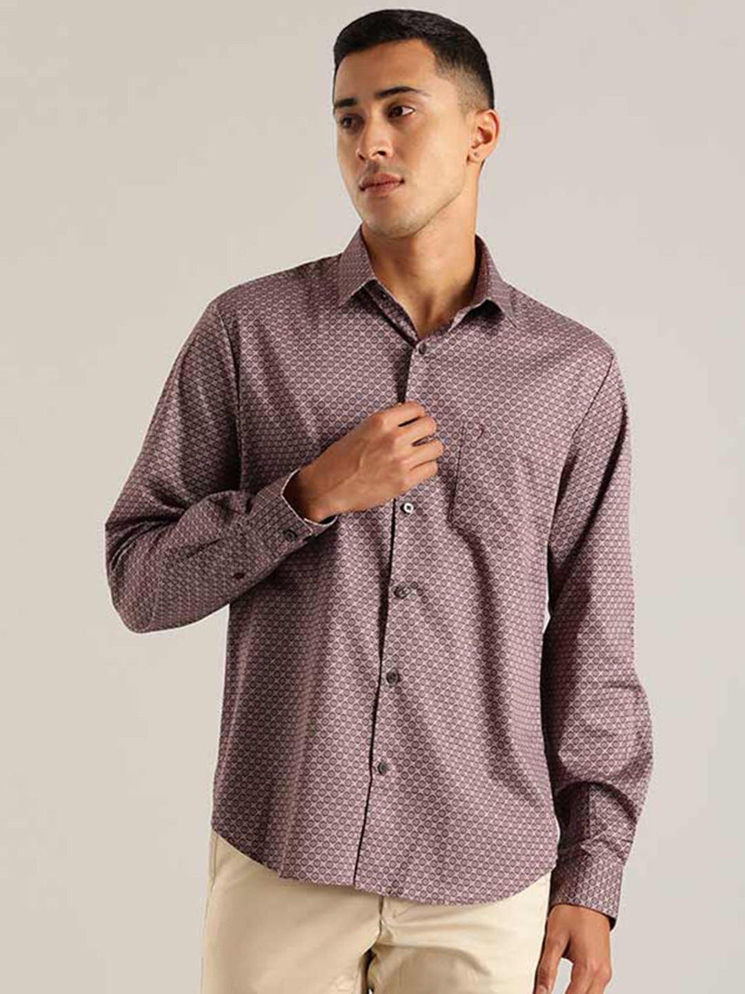 

Indian Terrain Men Pink Chiseled Slim Fit Printed Casual Shirt, Mauve