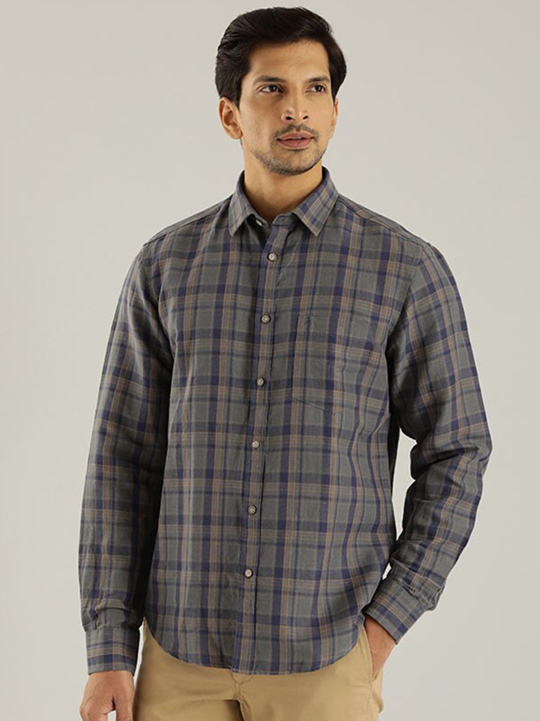

Indian Terrain Chiseled Slim Fit Tartan Checks Pure Cotton Casual Shirt, Blue