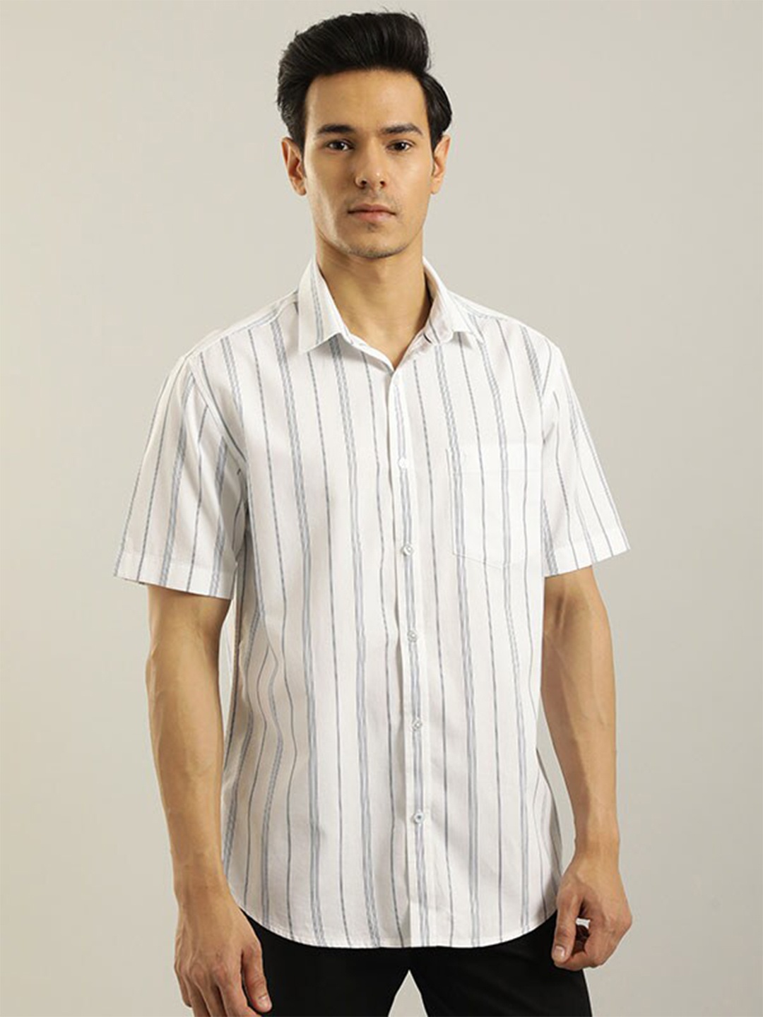 

Indian Terrain Chiseled Slim Fit Striped Casual Pure Cotton Shirt, White