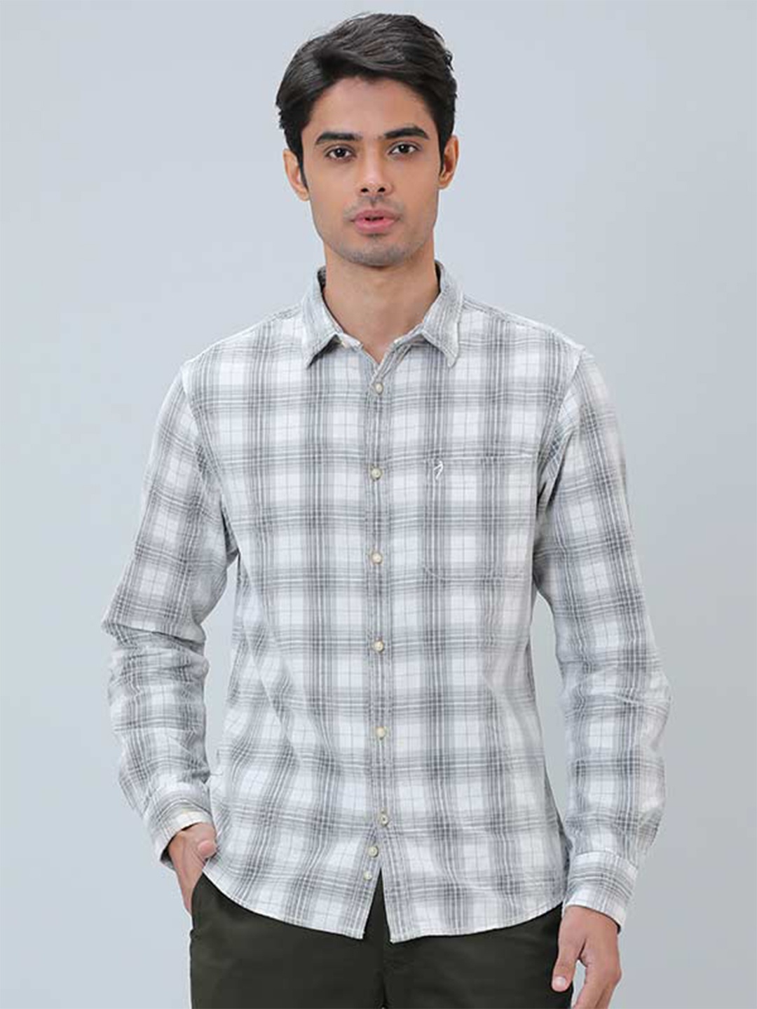 

Indian Terrain Chiseled Slim Fit Checked Casual Cotton Shirt, White