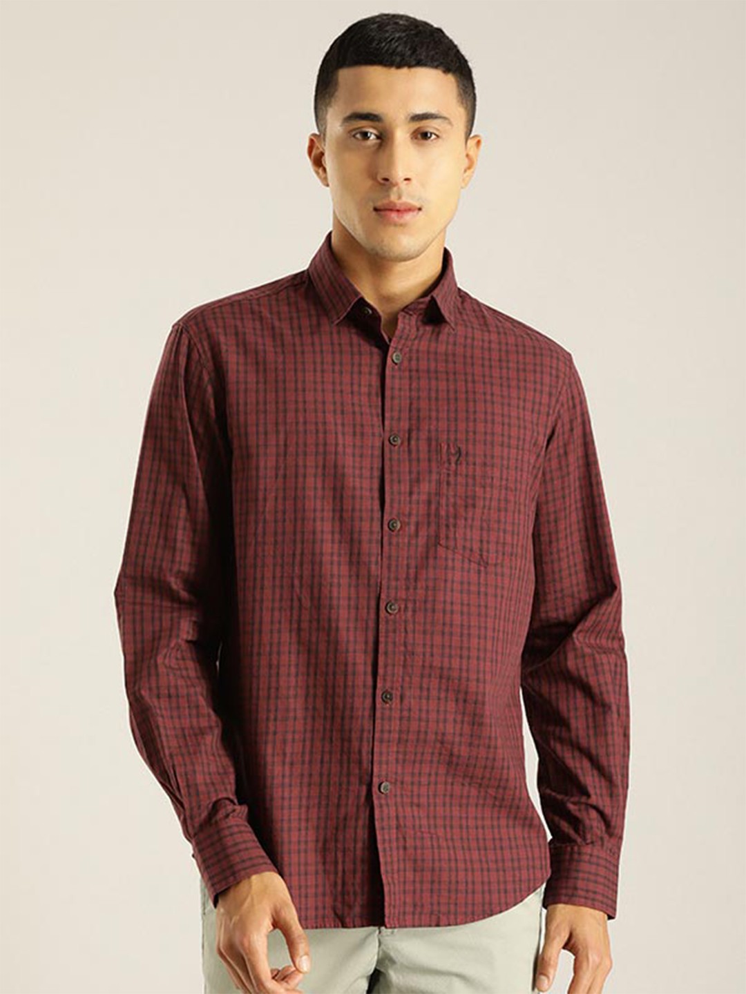 

Indian Terrain Chiseled Slim Fit Checked Casual Cotton Shirt, Rust