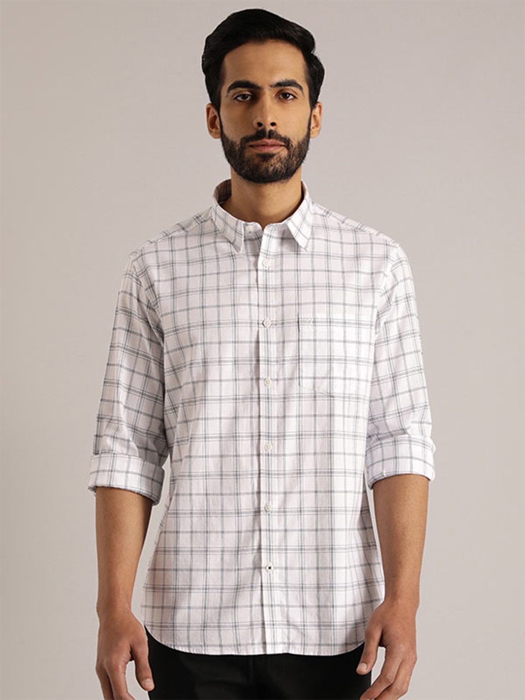 

Indian Terrain Chiseled Slim Fit Tartan Checked Casual Cotton Shirt, White