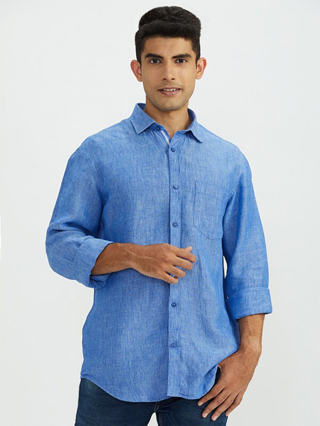 

Indian Terrain Chiseled Slim Fit Casual Linen Shirt, Blue