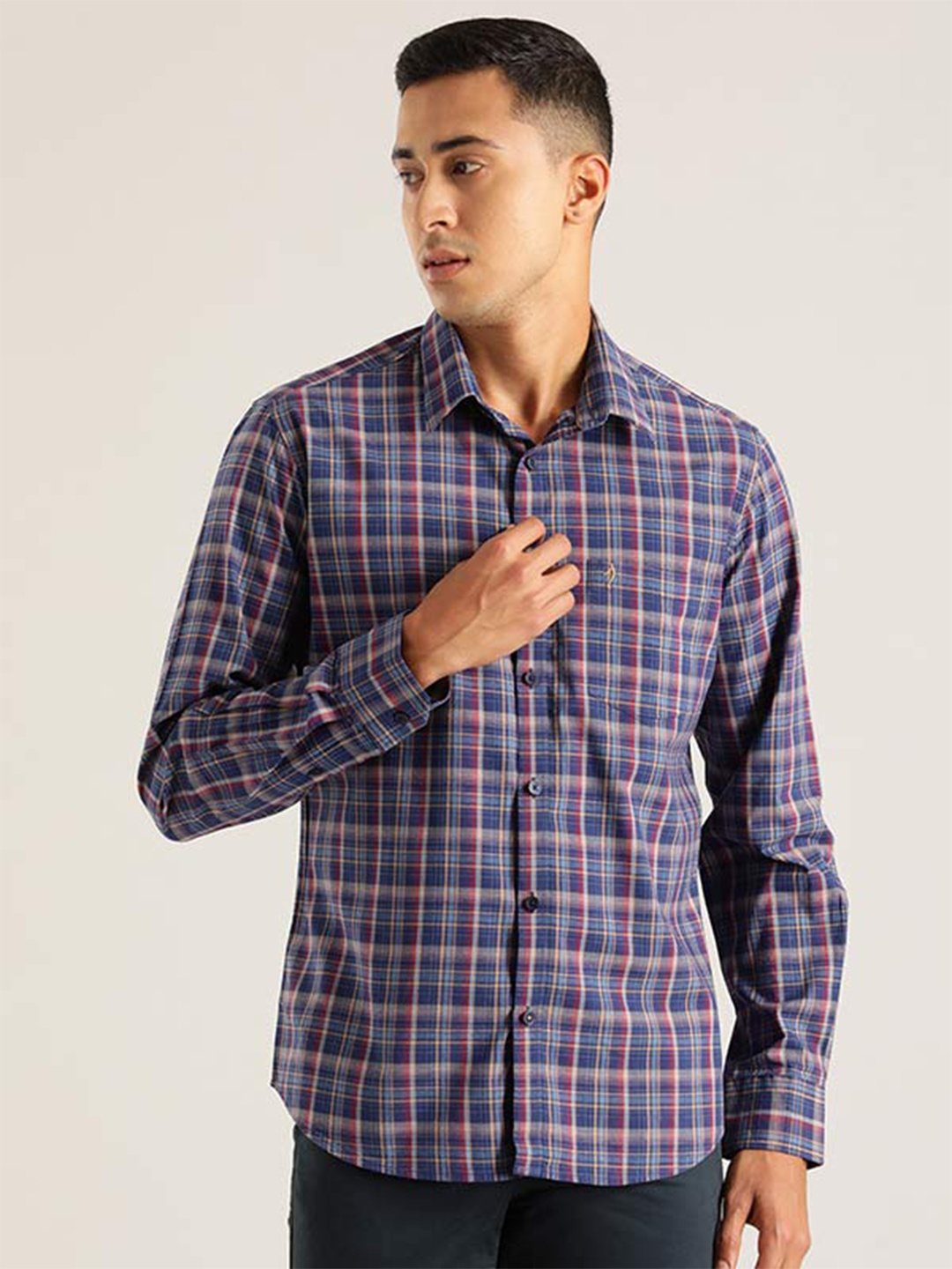 

Indian Terrain Chiseled Slim Fit Tartan Checked Casual Shirt, Navy blue