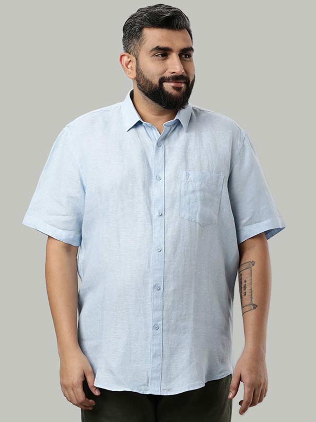 

Indian Terrain Chiseled Slim Fit Opaque Pure Linen Casual Shirt, Blue