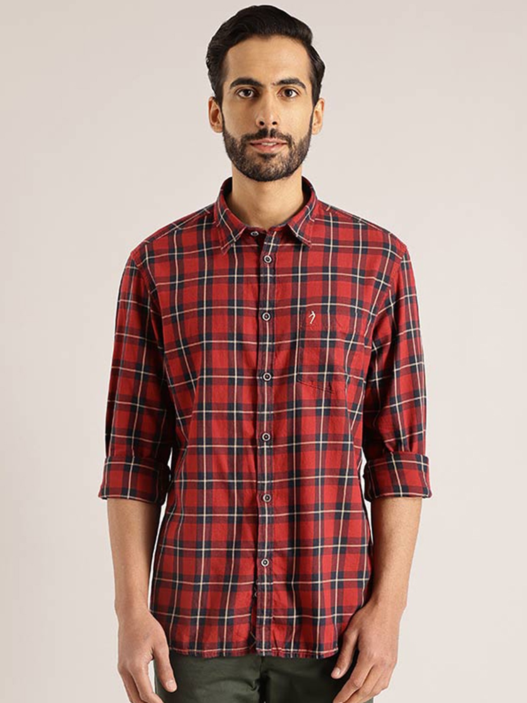 

Indian Terrain Men Chiseled Slim Fit Tartan Checked Casual Shirt, Red