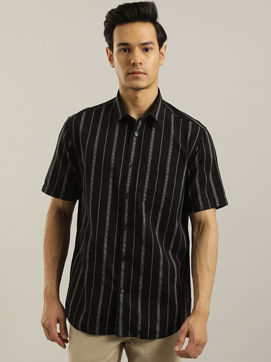 

Indian Terrain Chiseled Slim Fit Opaque Striped Casual Shirt, Black