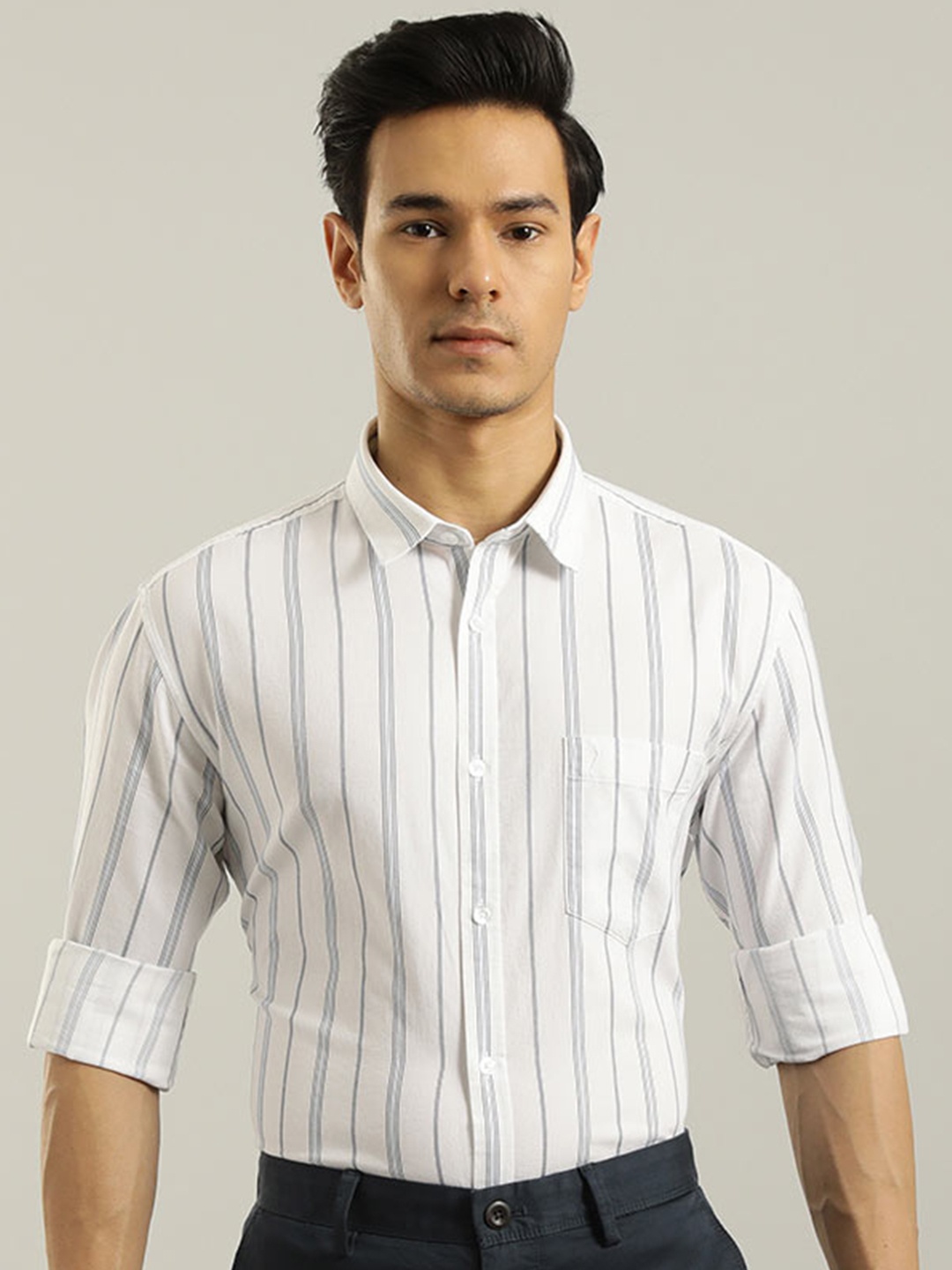 

Indian Terrain Chiseled Slim Fit Opaque Striped Casual Shirt, White