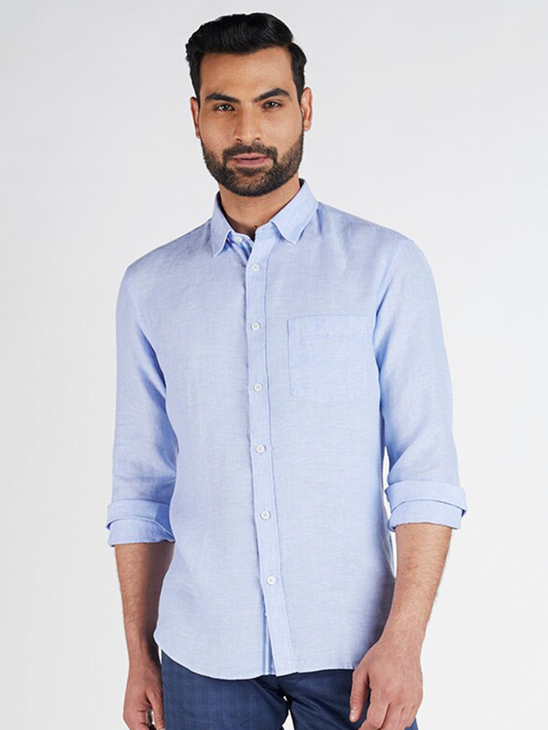 

Indian Terrain Chiseled Slim Fit Opaque Casual Shirt, Blue