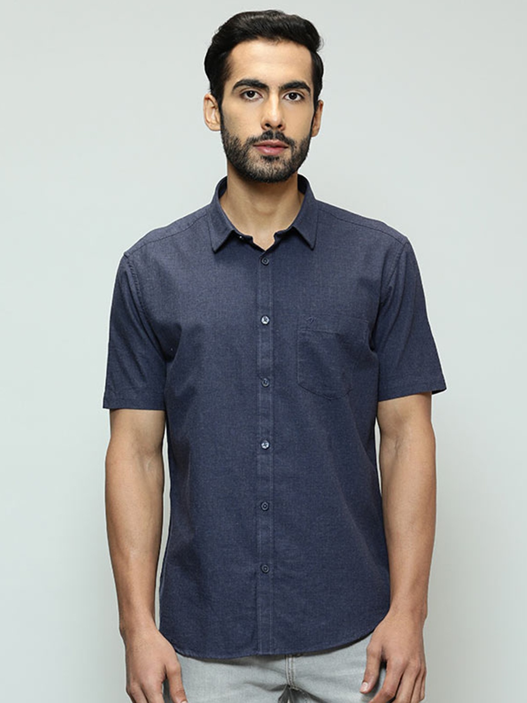 

Indian Terrain Chiseled Slim Fit Opaque Printed Casual Shirt, Blue