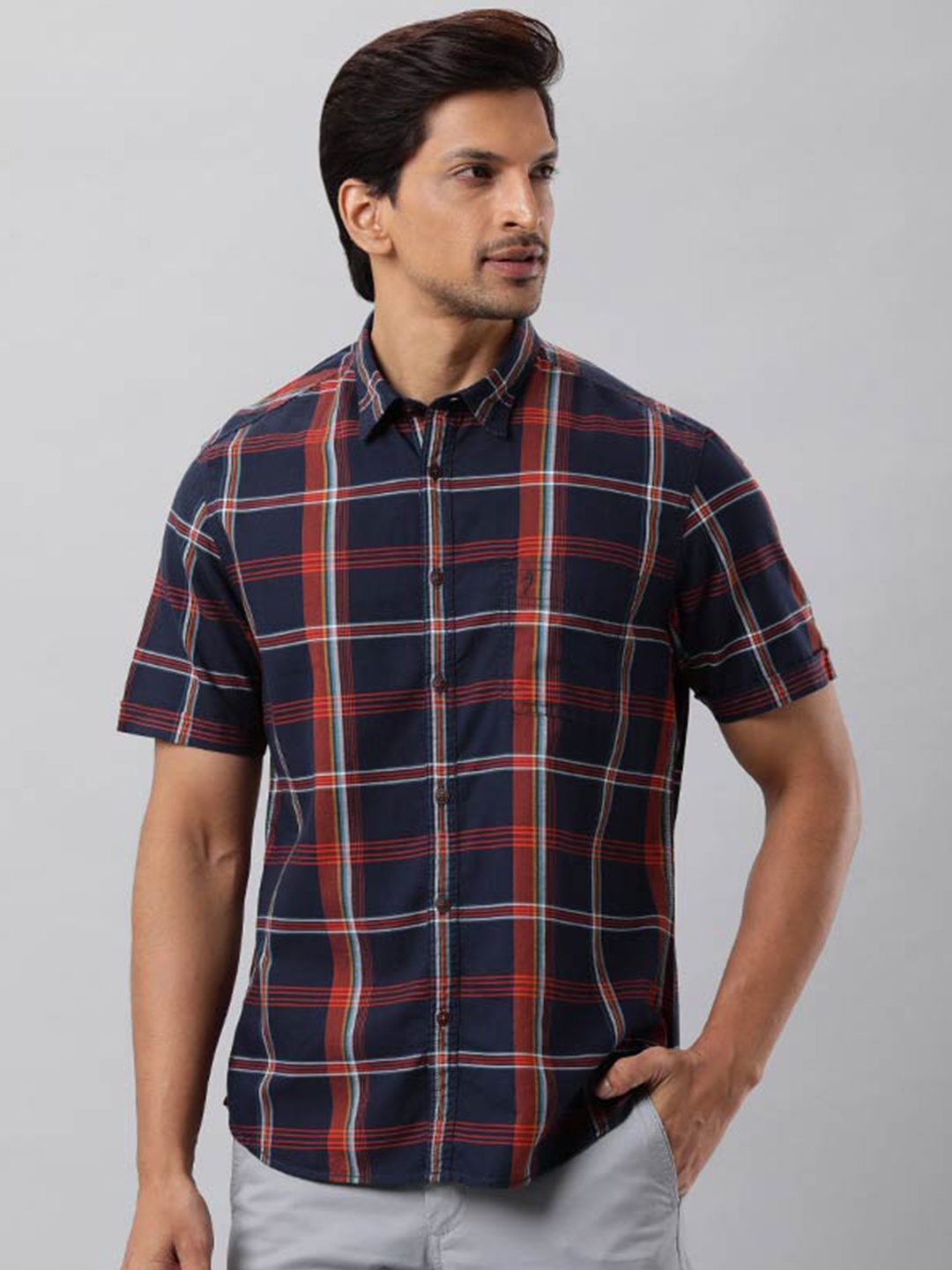 

Indian Terrain Chiseled Slim Fit Tartan Checked Casual Shirt, Blue