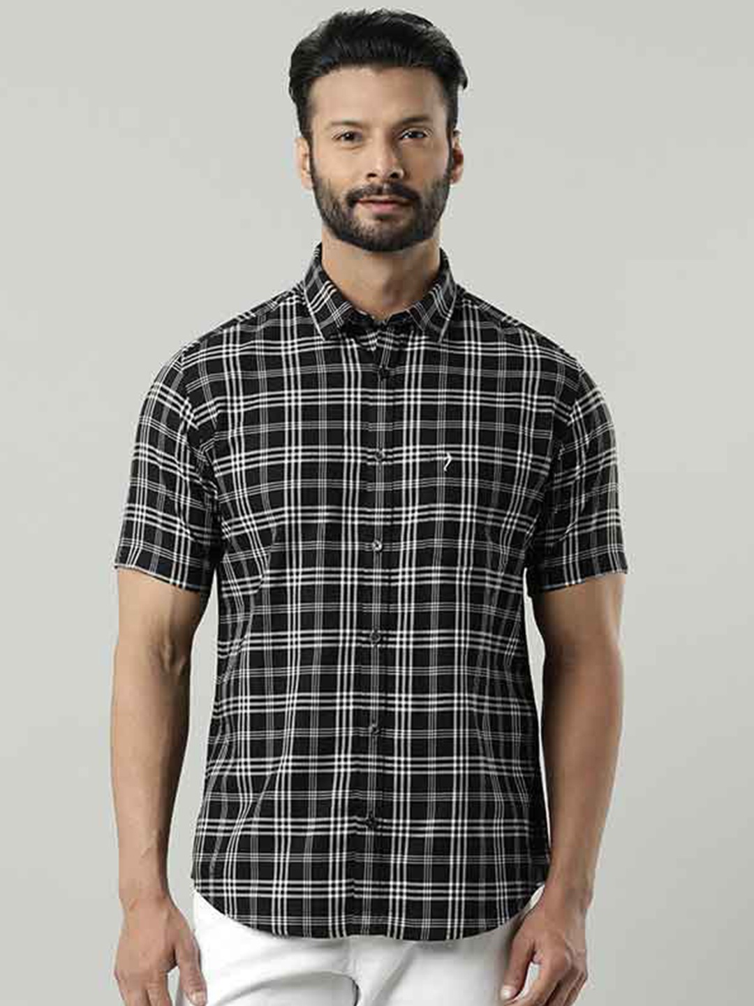 

Indian Terrain Chiseled Slim Fit Tartan Checked Pure Cotton Casual Shirt, Black