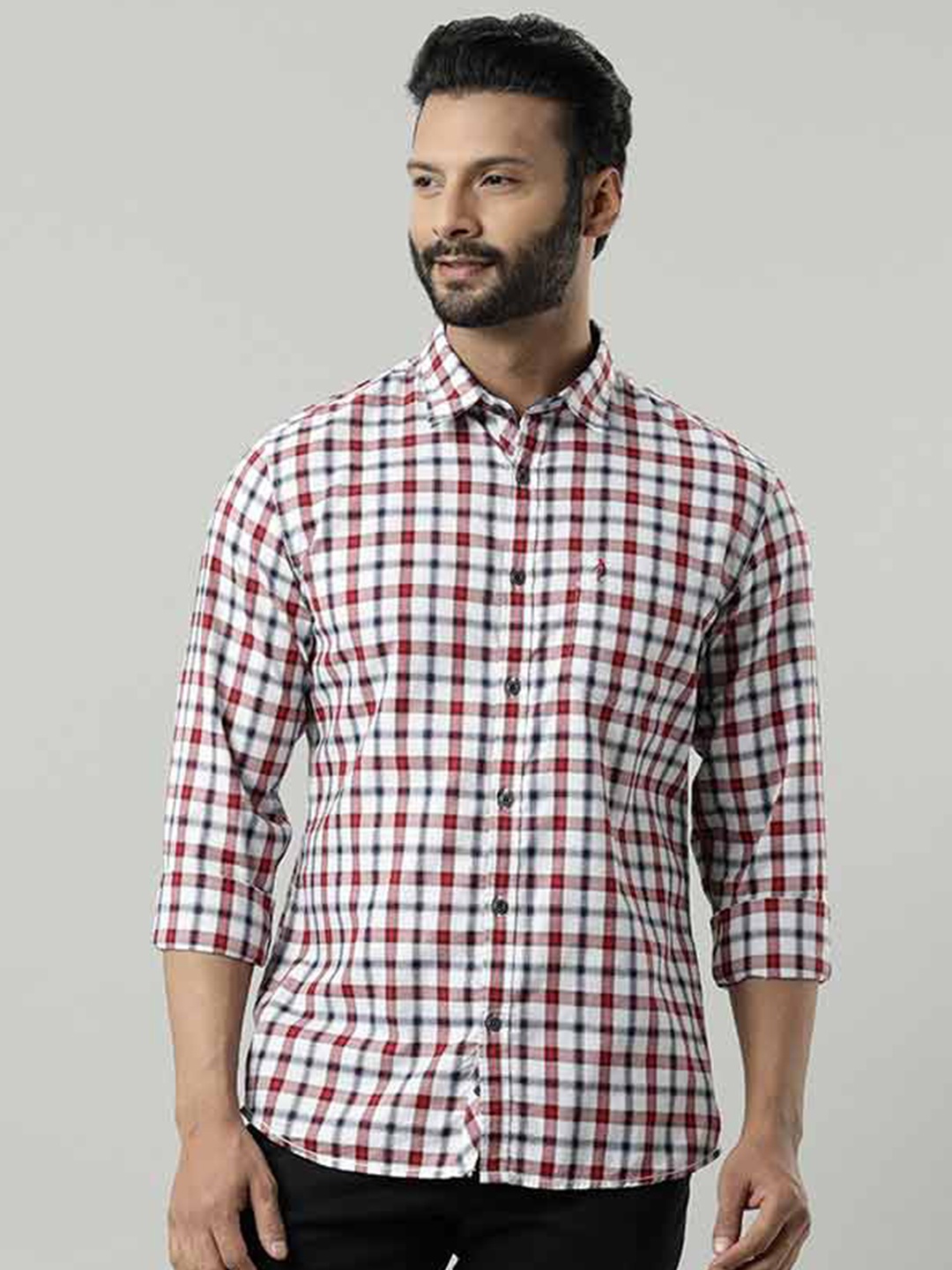 

Indian Terrain Chiseled Slim Fit Checked Pure Cotton Casual Shirt, Red
