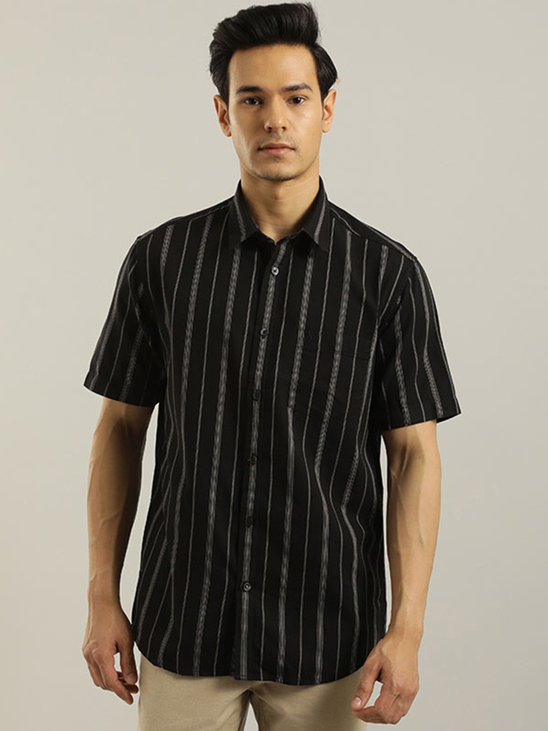 

Indian Terrain Striped Chiseled Slim Fit Cotton Casual Shirt, Black