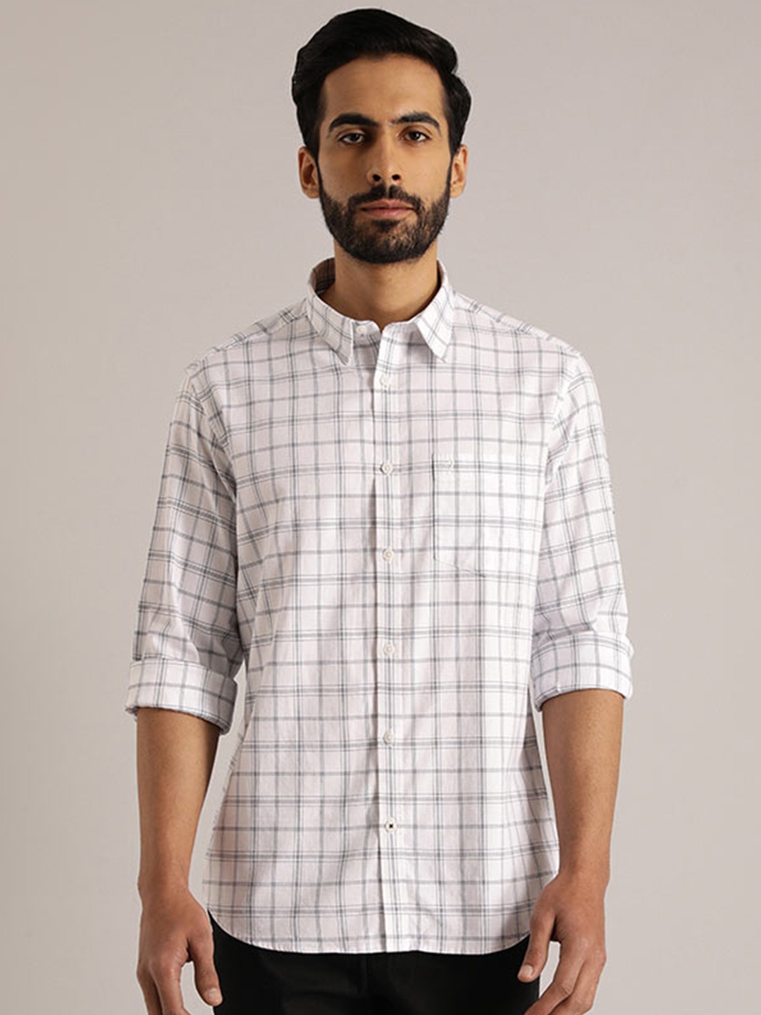 

Indian Terrain Tartan Checks Chiseled Slim Fit Cotton Casual Shirt, White