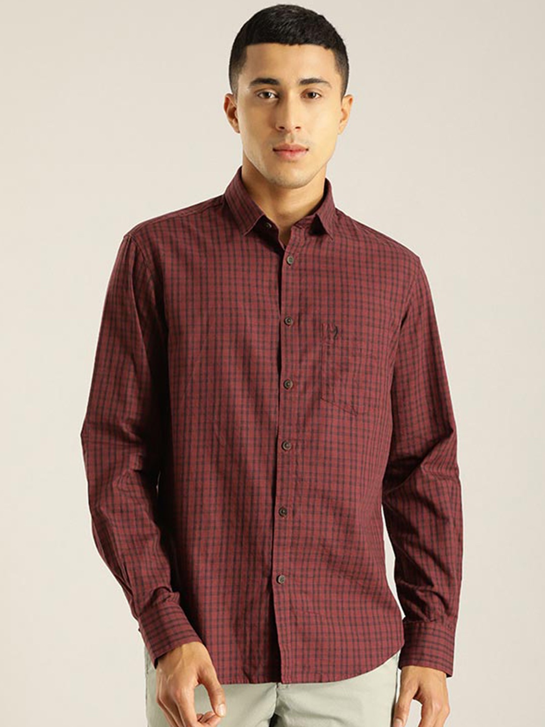 

Indian Terrain Other Checks Chiseled Slim Fit Cotton Casual Shirt, Red