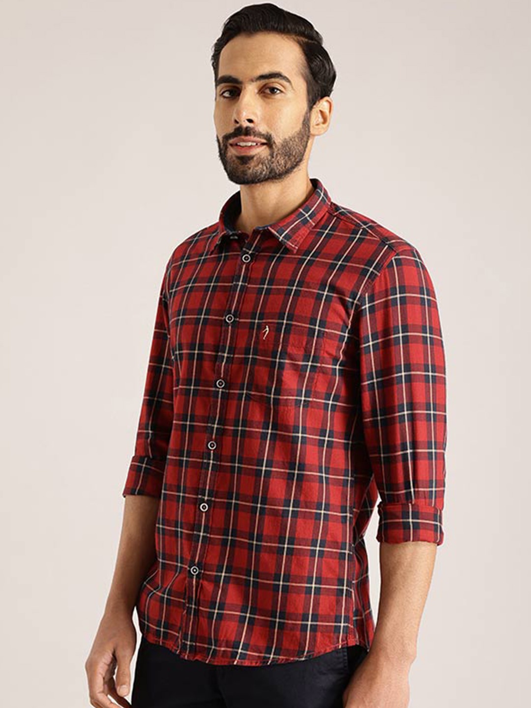 

Indian Terrain Tartan Checks Chiseled Slim Fit Cotton Casual Shirt, Red