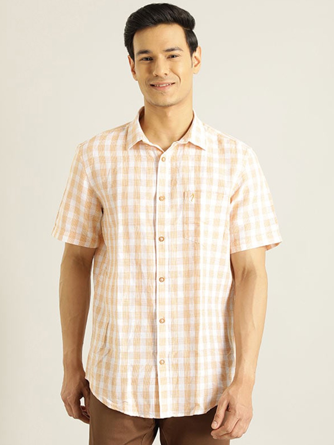 

Indian Terrain Other Checks Chiseled Slim Fit Cotton Casual Shirt, Yellow
