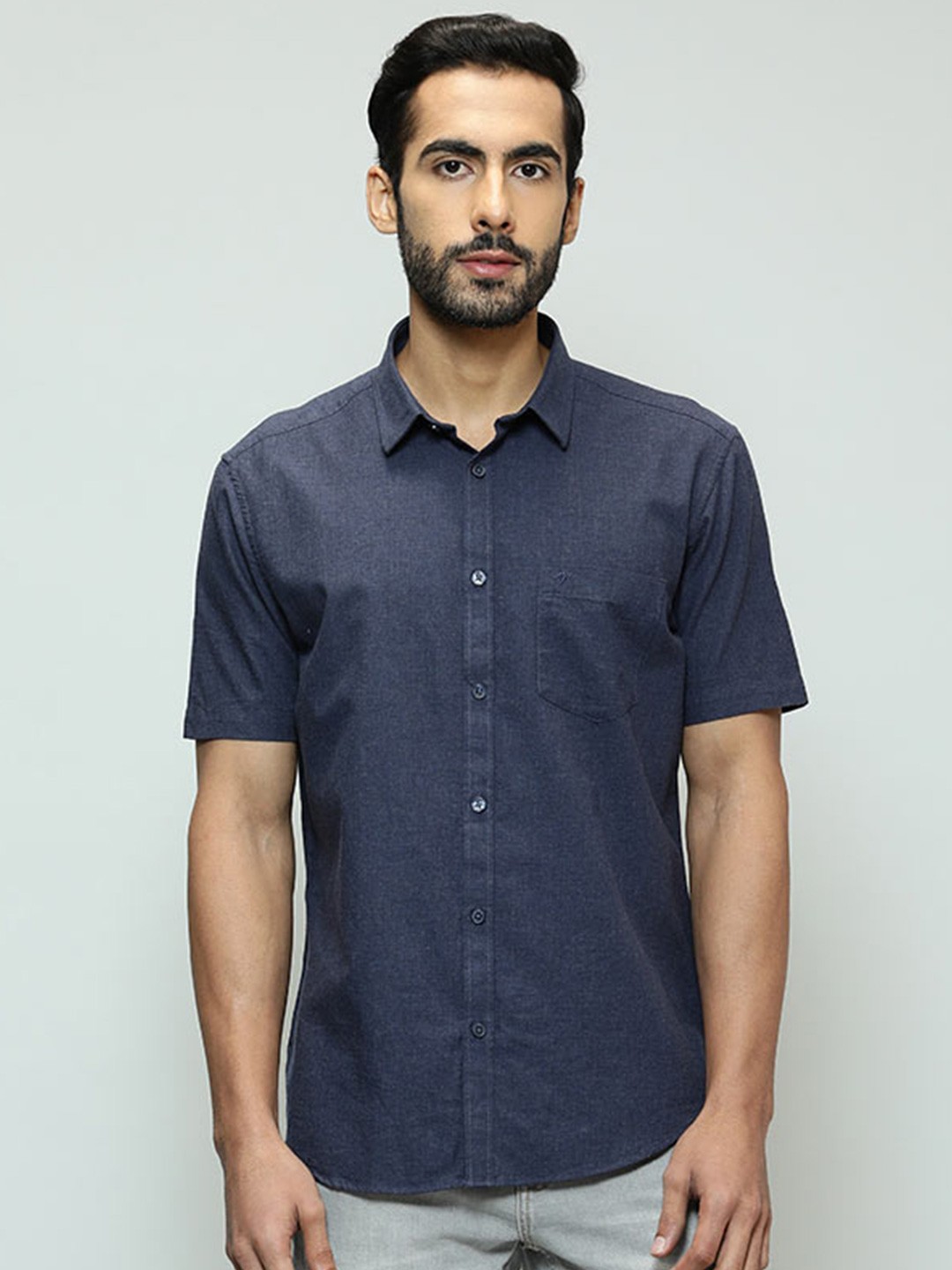 

Indian Terrain Chiseled Slim Fit Cotton Casual Shirt, Navy blue