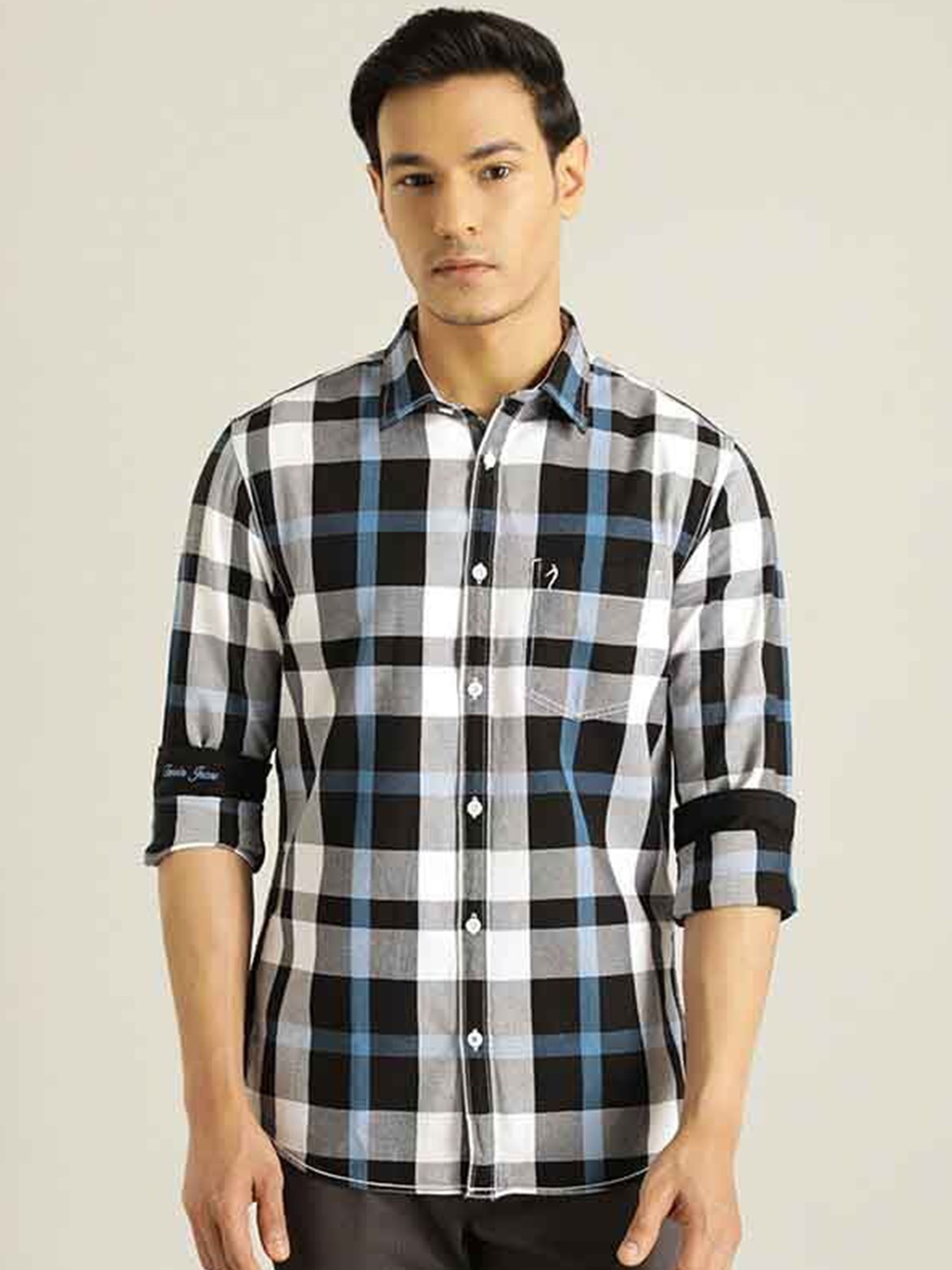 

Indian Terrain Tartan Checks Chiseled Slim Fit Cotton Casual Shirt, Blue