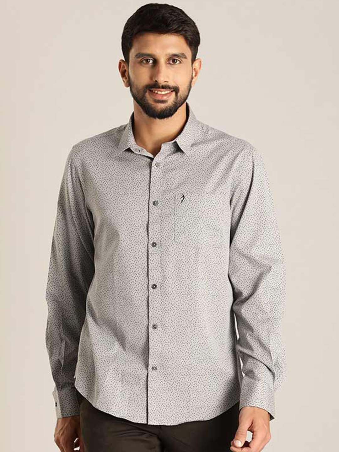 

Indian Terrain Micro Ditsy Printed Chiseled Slim Fit Cotton Casual Shirt, Grey