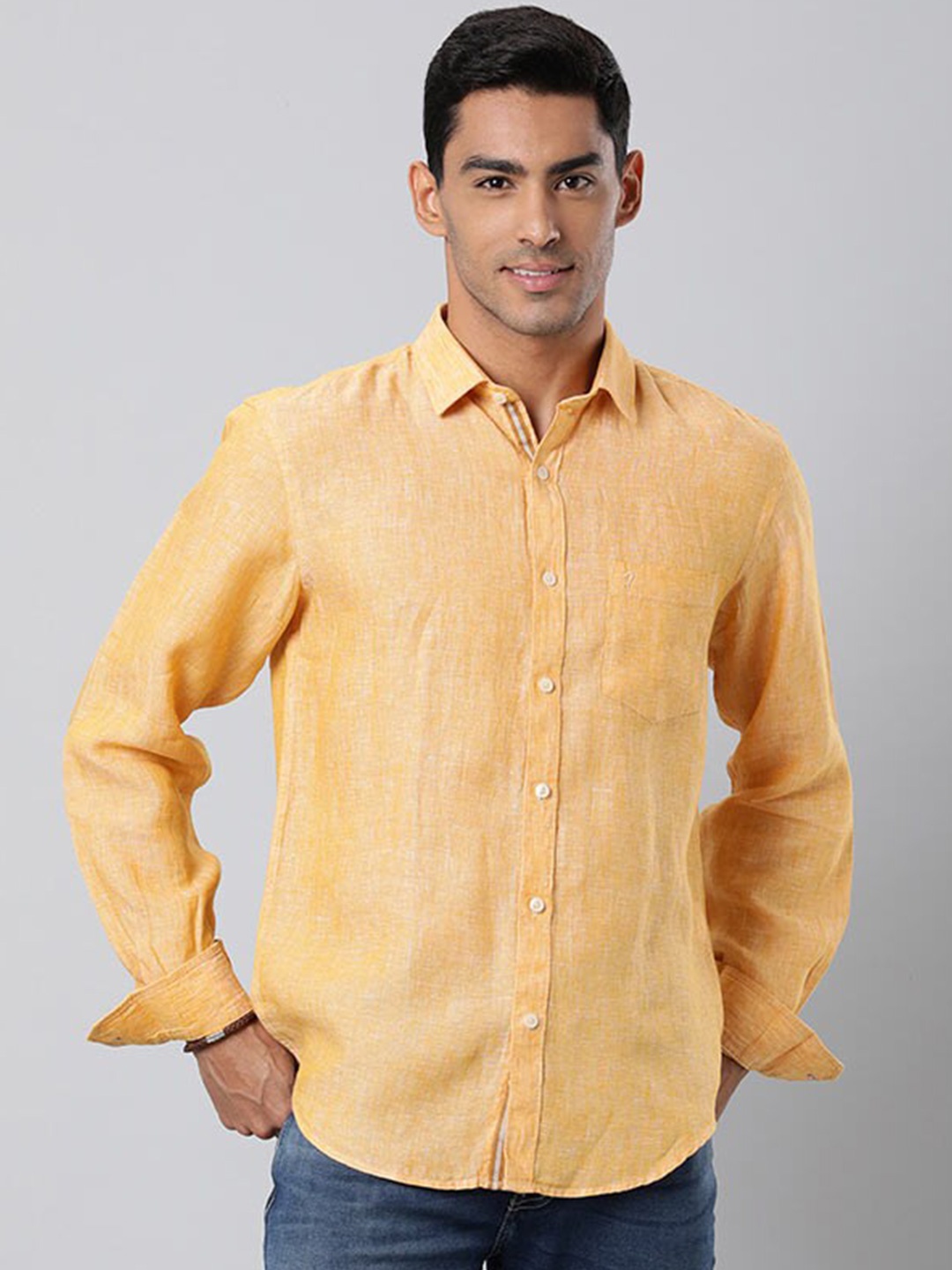 

Indian Terrain Chiseled Slim Fit Pure Linen Casual Shirt, Yellow