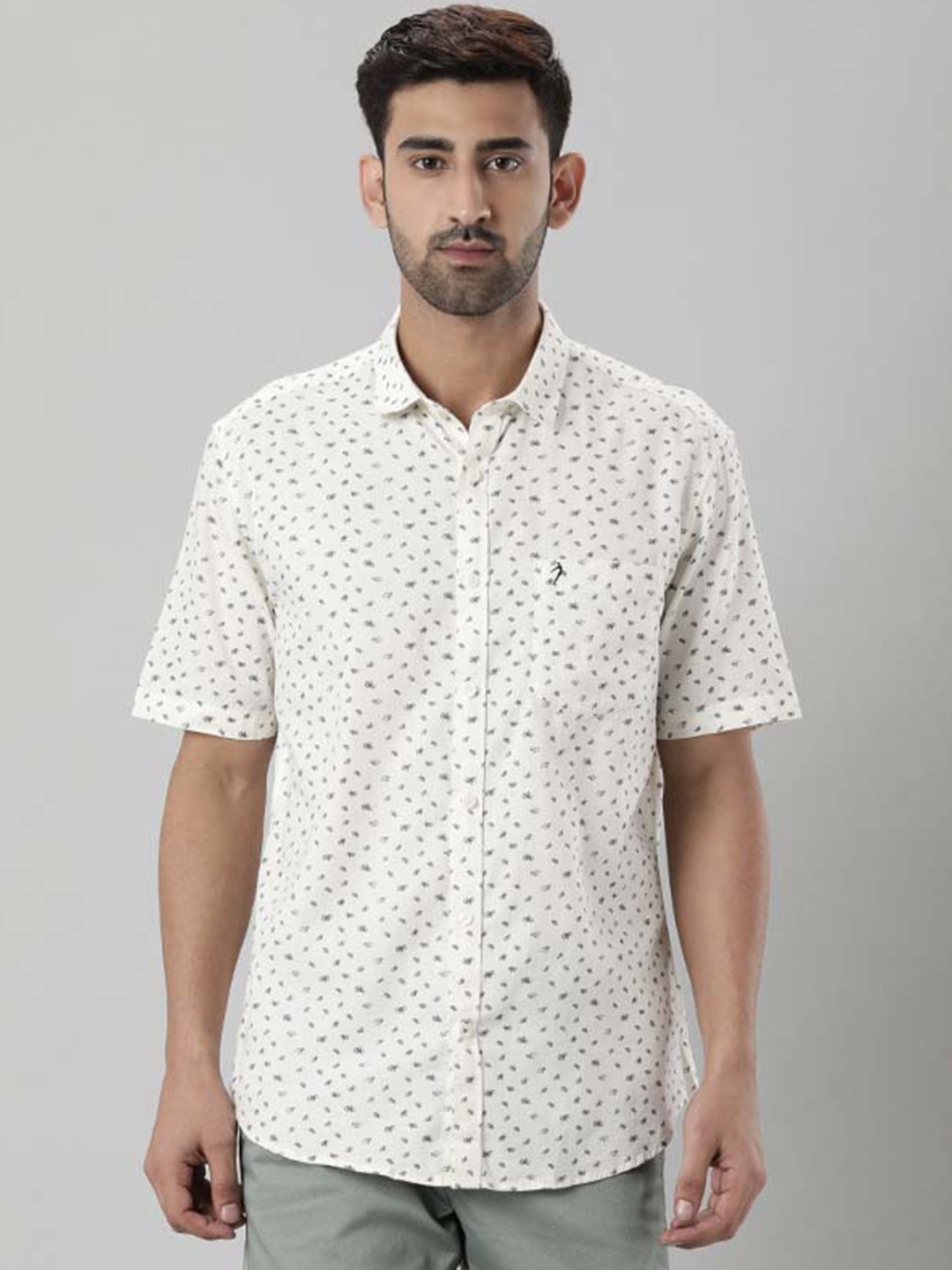 

Indian Terrain Chiseled Slim Fit Micro Ditsy Printed Pure Cotton Casual Shirt, White