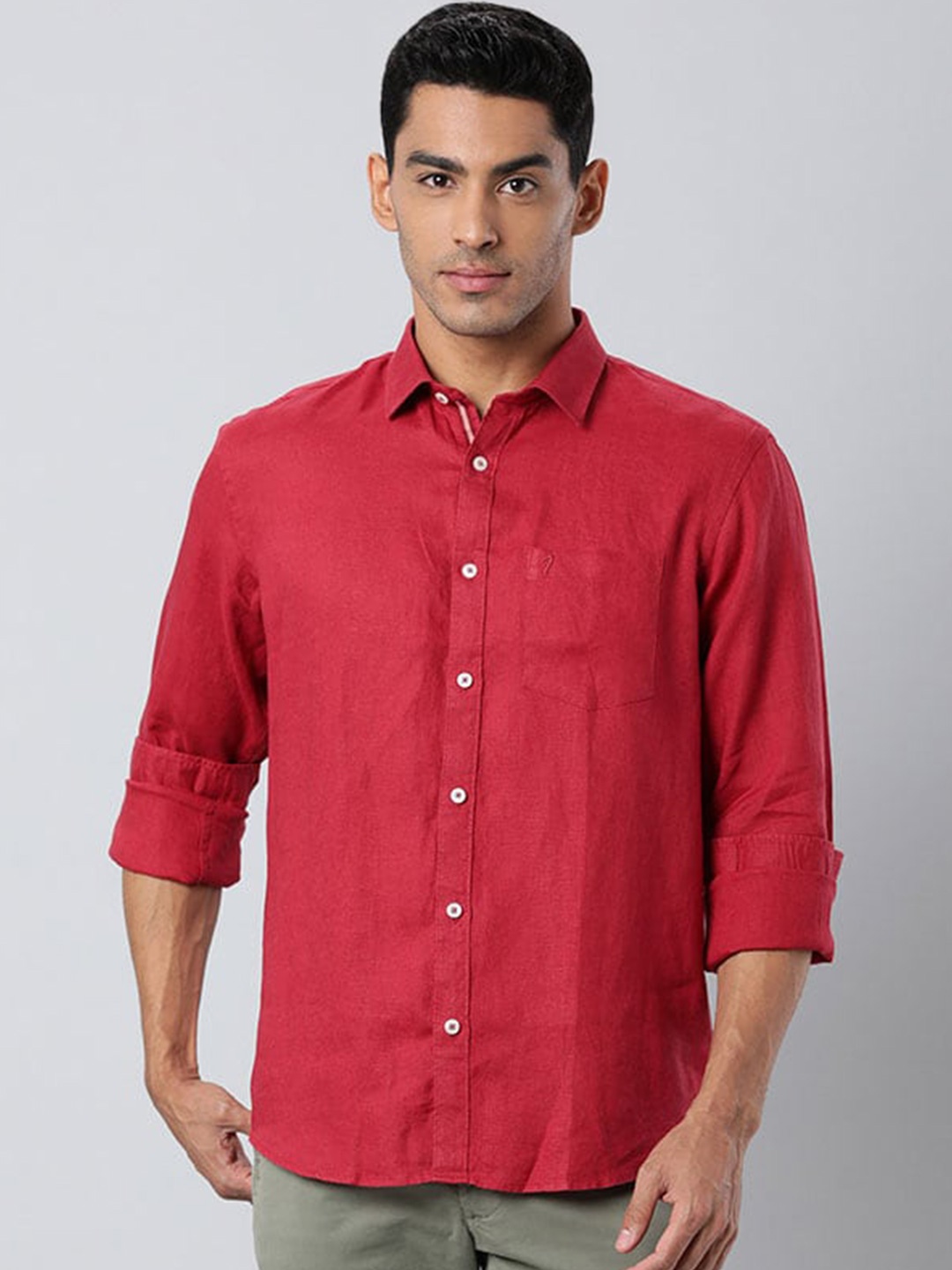 

Indian Terrain Chiseled Slim Fit Pure Linen Casual Shirt, Red
