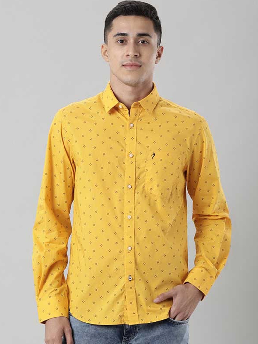 

Indian Terrain Chiseled Slim Fit Micro Ditsy Printed Pure Cotton Casual Shirt, Mustard