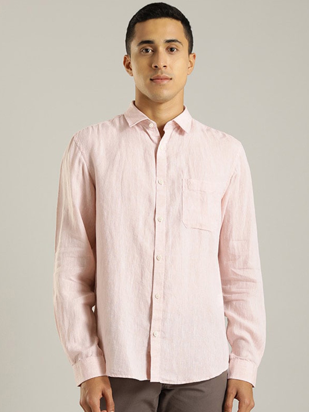 

Indian Terrain Chiseled Slim Fit Pure Linen Casual Shirt, Pink