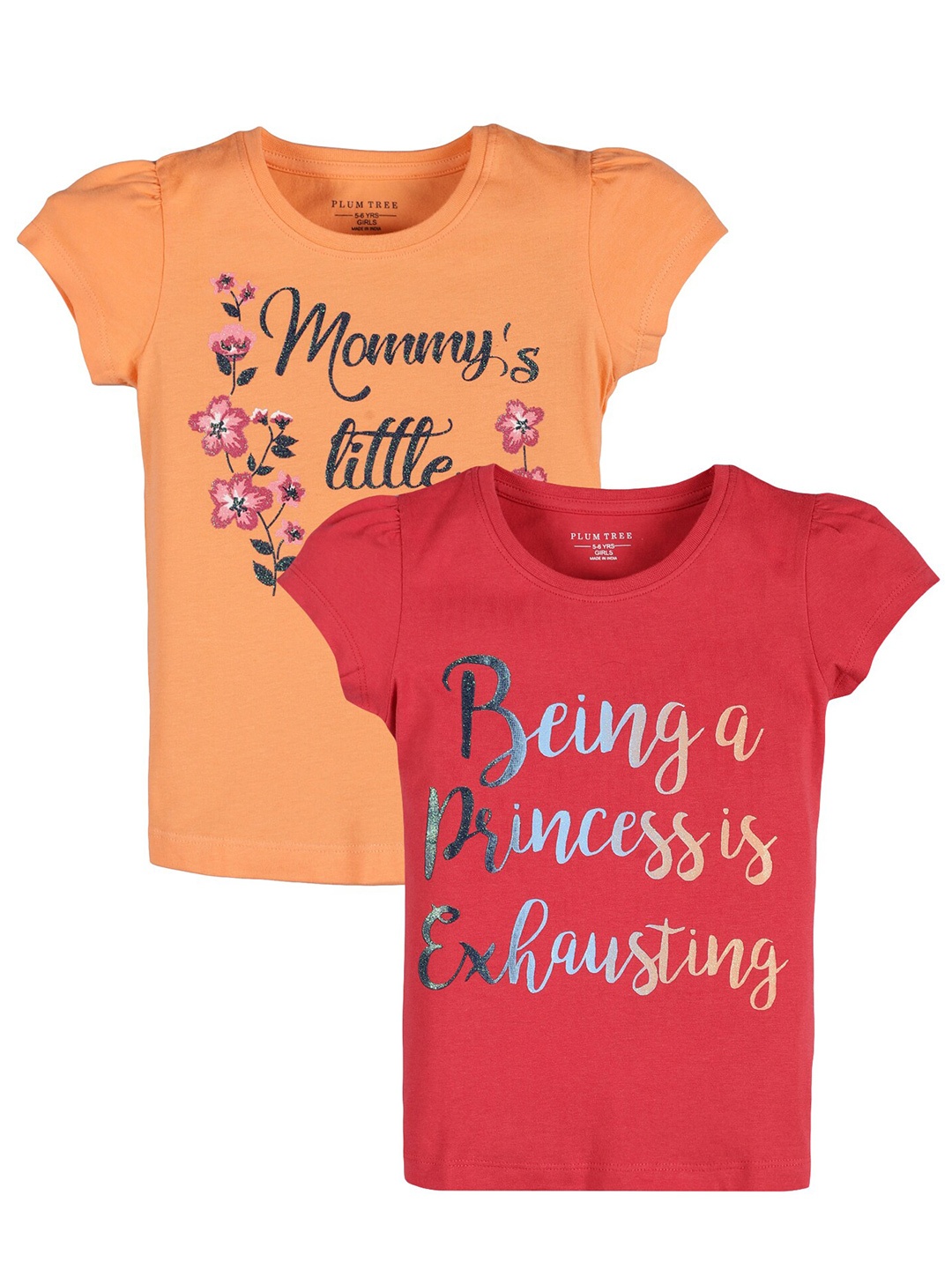 

PLUM TREE Girls Pack Of 2 Printed Cotton T-shirts, Red