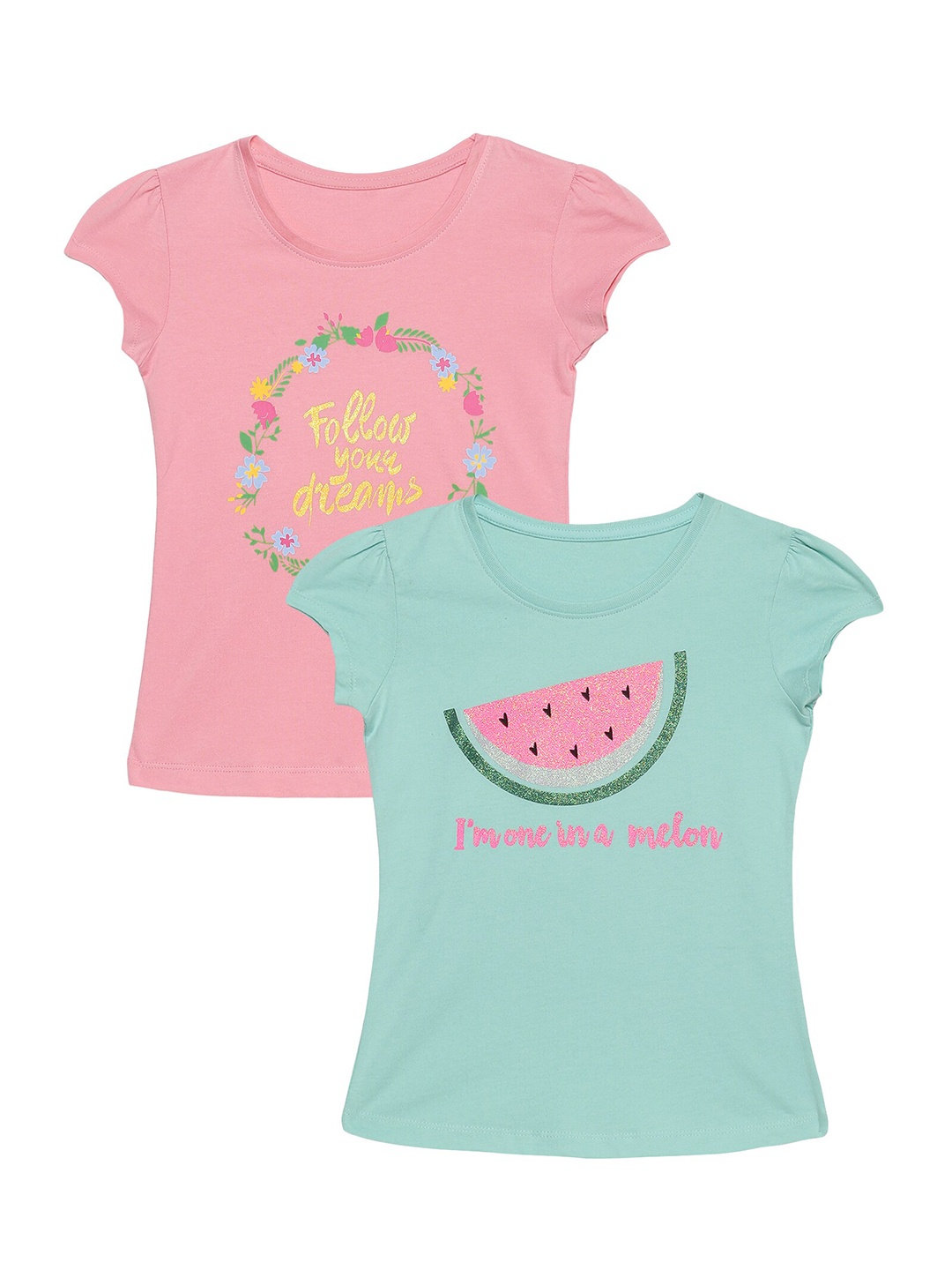 

PLUM TREE Girls Pink 2 Printed Cotton T-shirts