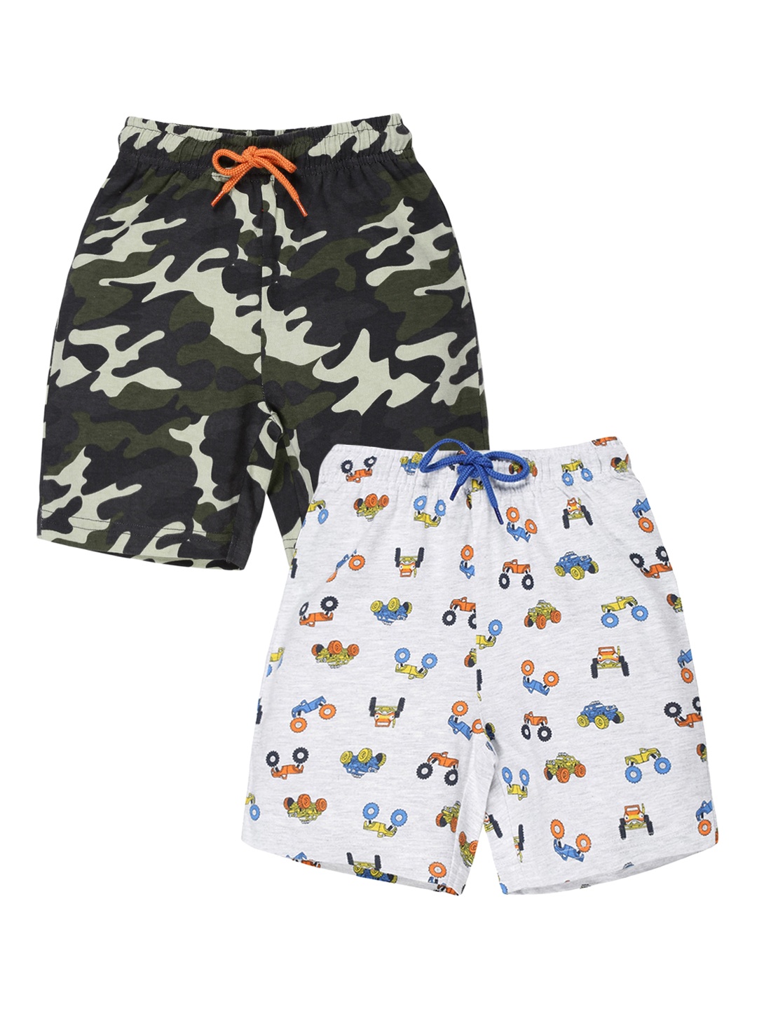 

PLUM TREE Boys Pack Of 2 Mid-Rise Printed Casual Pure Cotton Shorts, Grey