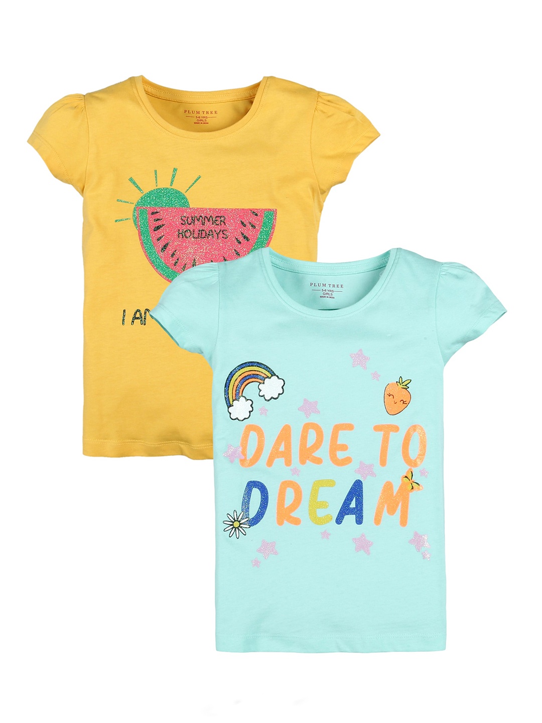 

PLUM TREE Girls Pack Of 2 Printed T-shirts, Blue