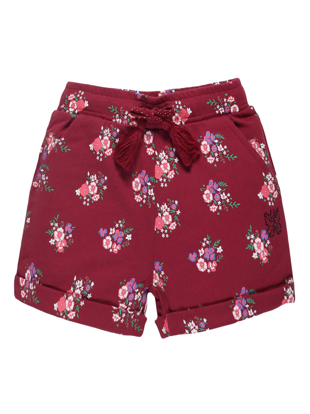 

PLUM TREE Girls Floral Printed Pure Cotton Shorts, Maroon