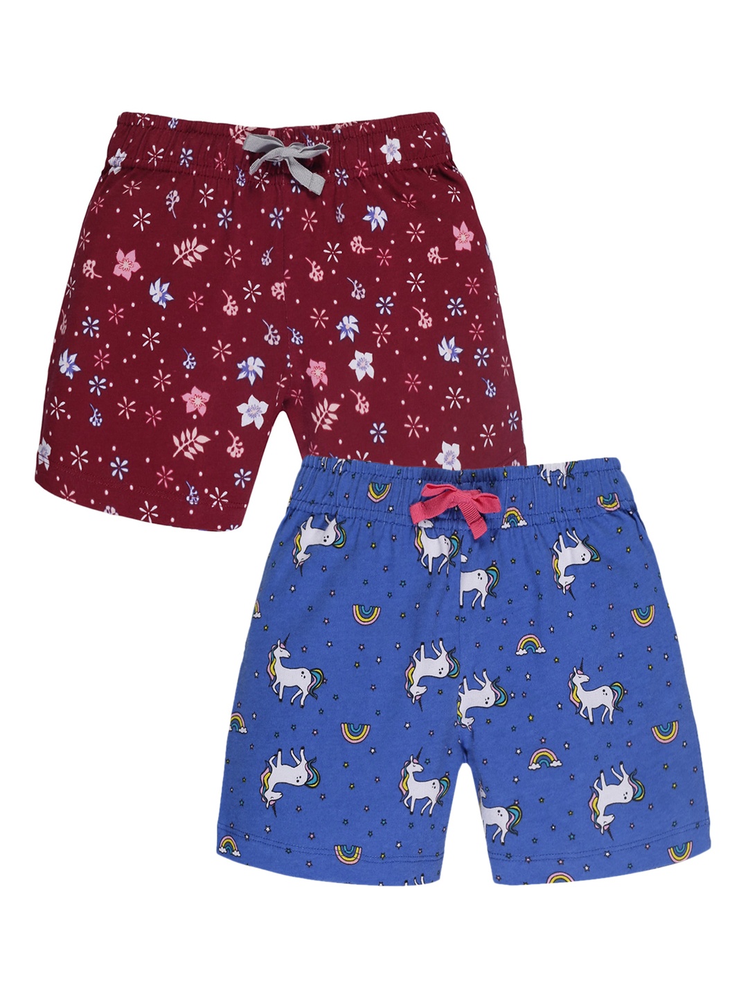 

PLUM TREE Girls Pack Of 2 Conversational Printed Pure Cotton Shorts, Maroon