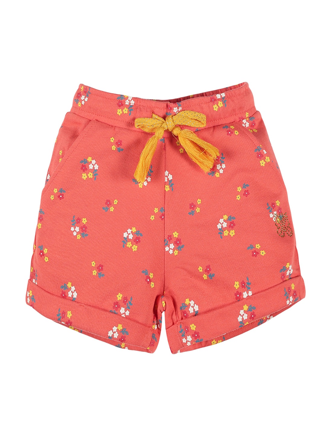 

PLUM TREE Girls Floral Printed Mid Rise Pure Cotton Shorts, Orange