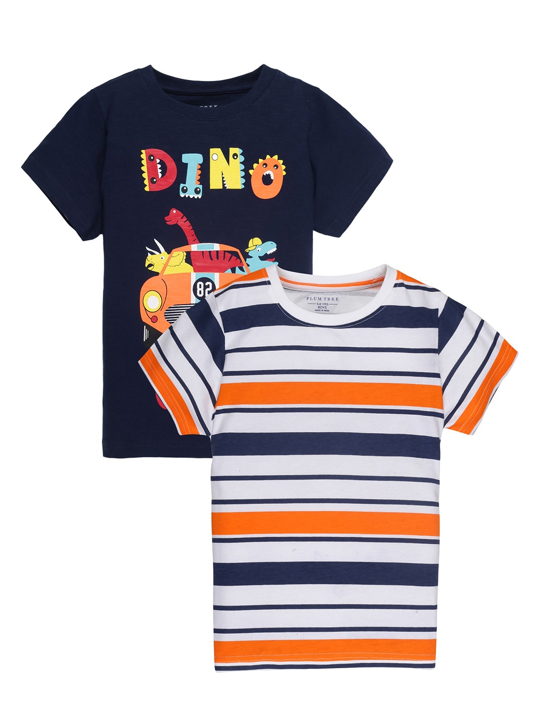 

PLUM TREE Boys Pack Of 2 Striped T-shirts, Navy blue