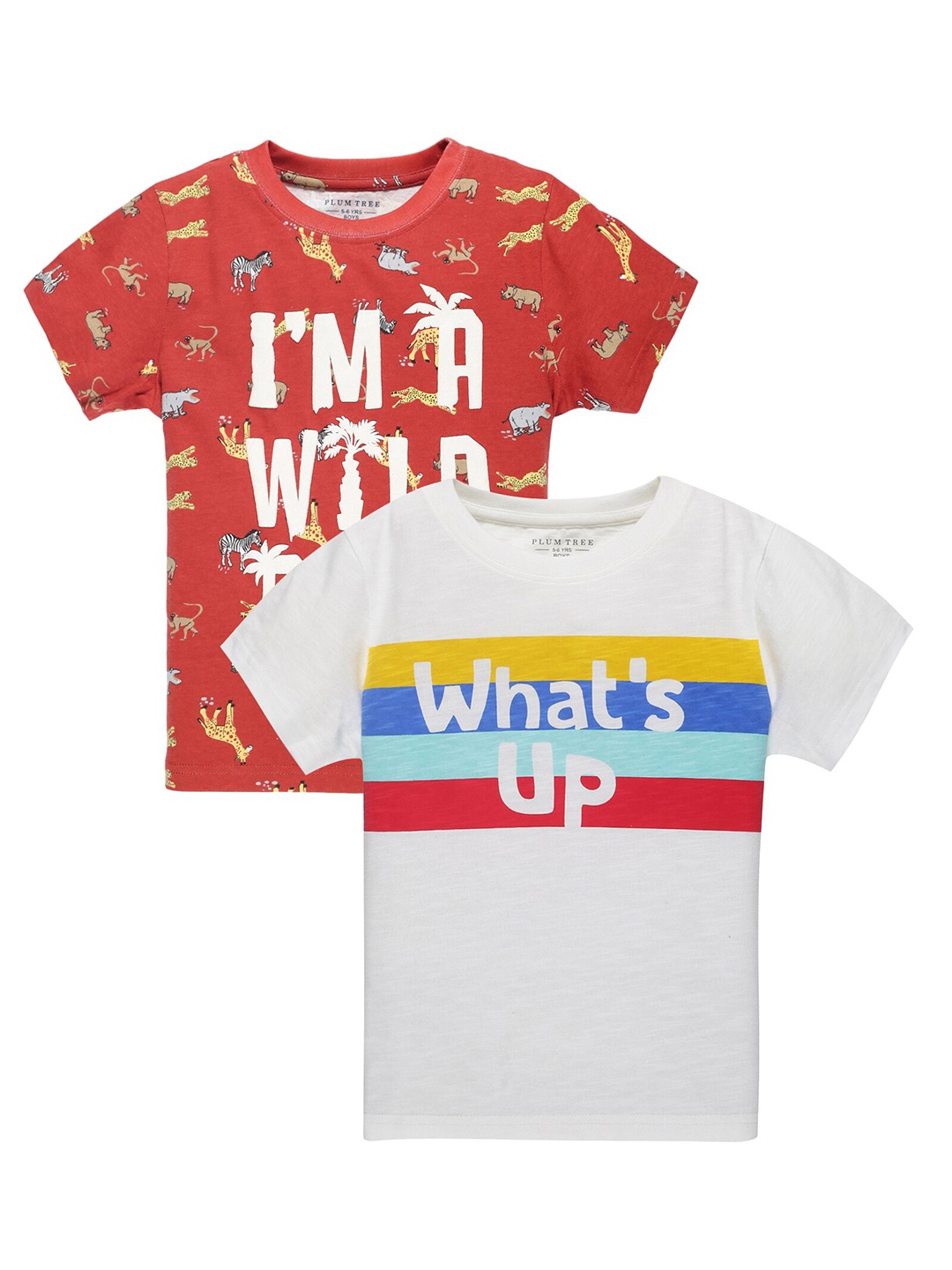 

PLUM TREE Boys Pack Of 2 Printed T-shirt, White