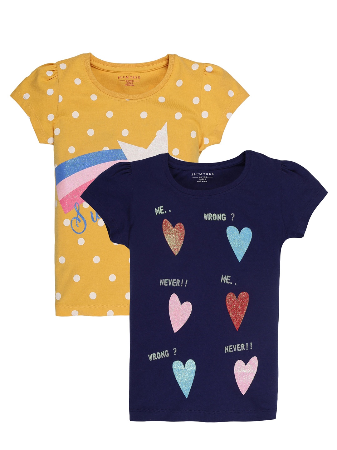 

PLUM TREE Girls Pack Of 2 Printed T-shirt, Navy blue