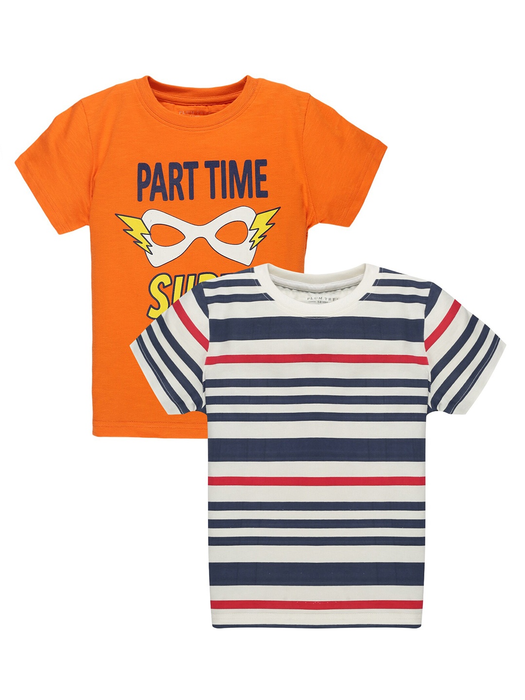

PLUM TREE Boys Pack Of 2 Striped Cotton T-shirt, Orange